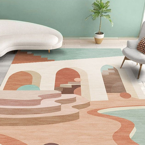BowLift | Nordic Living Room Rug Morandi Color Castle Interior View Rug Polypropylene Stain Resistant Pet Friendly Non-Slip Backing Rug