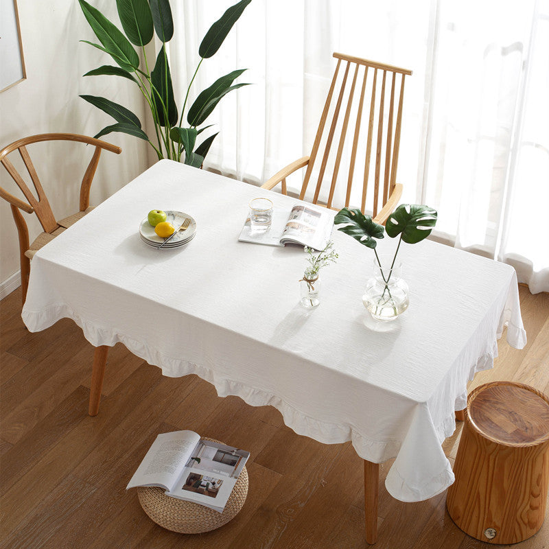 Embroidered Ruffled Tablecloth