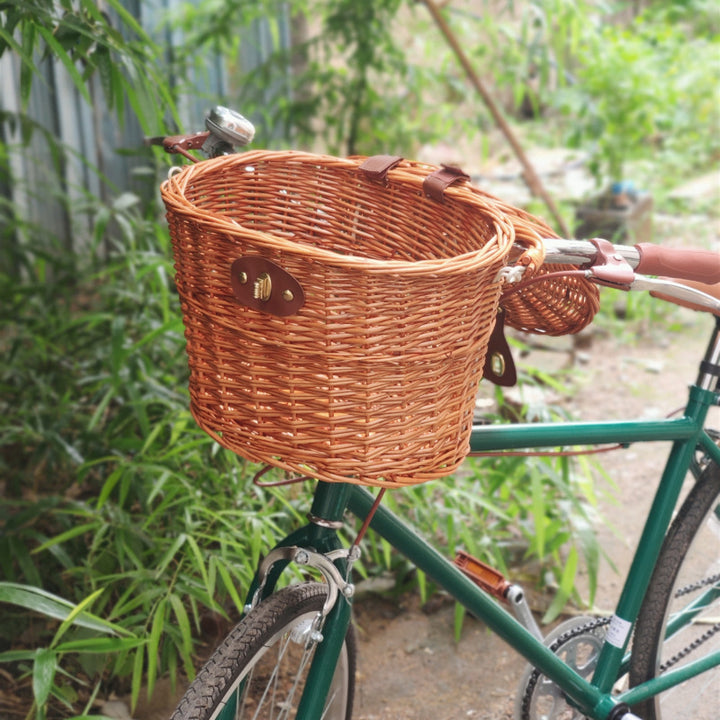 woven rattan bicycle front basket with quick-release mounting system Bowlift