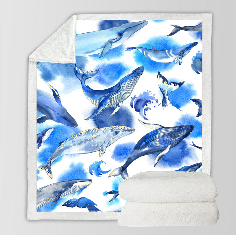 Reversible Sherpa Throw Blanket with Watercolor Dolphin Print Bowlift