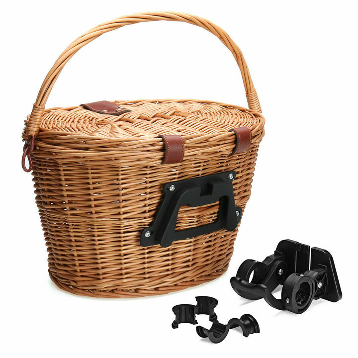 woven rattan bicycle front basket with quick-release mounting system Bowlift