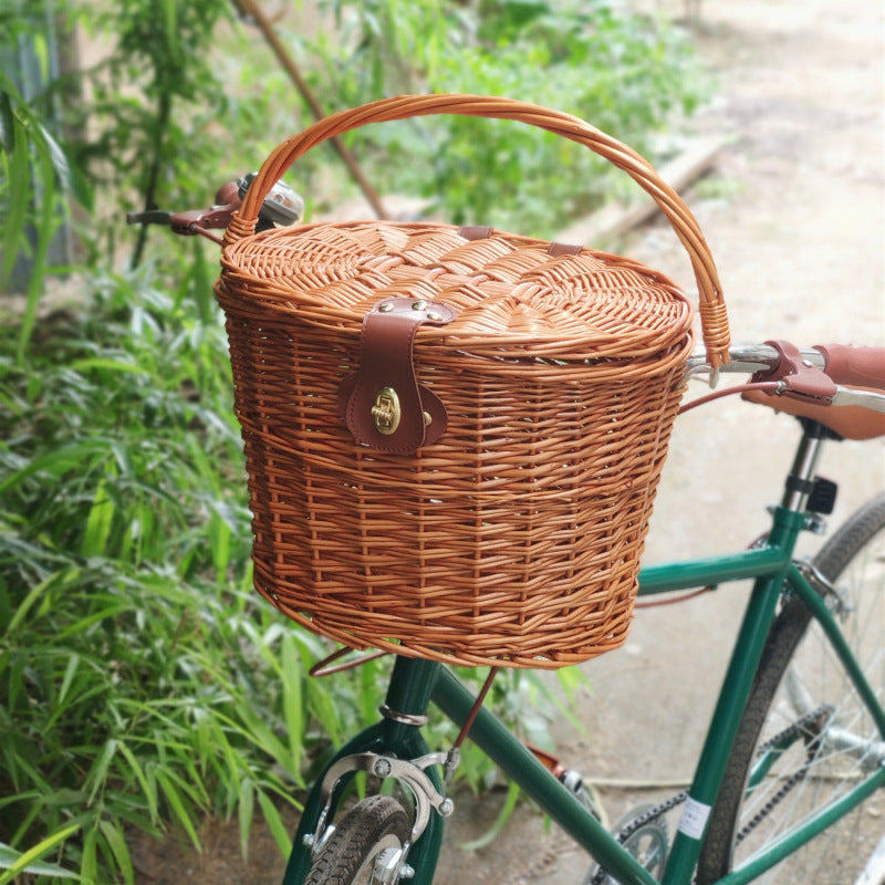 woven rattan bicycle front basket with quick-release mounting system Bowlift