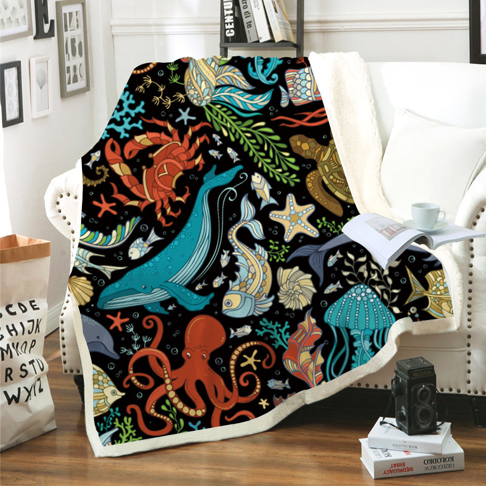Reversible Sherpa Throw Blanket with Watercolor Dolphin Print Bowlift