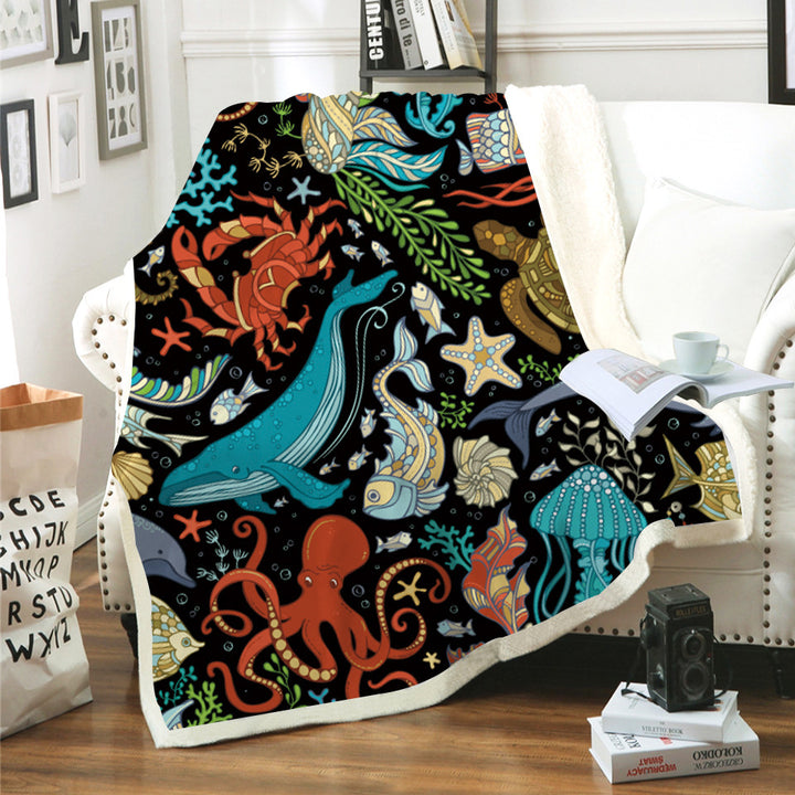 Reversible Sherpa Throw Blanket with Watercolor Dolphin Print Bowlift