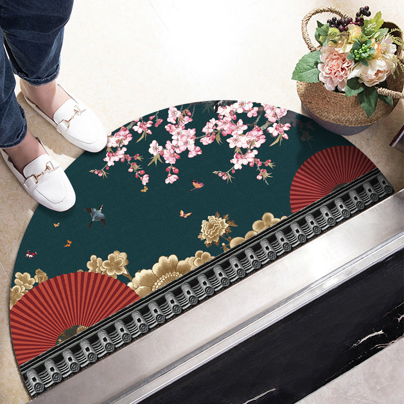 BowLift | Chinoiserie Printed Rug Multi Colored Polypropylene Carpet Anti-Slip Back Pet Friendly Stain Resistant Rug for Door