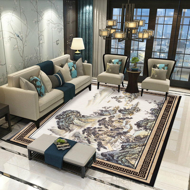 BowLift | Glamour Drawing Print Rug Multicolor Chinoiserie Rug Synthetic Pet Friendly Non-Slip Back Washable Rug for Home