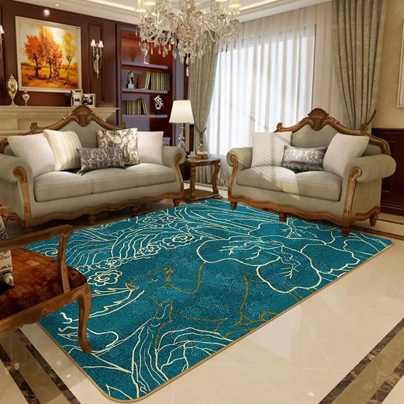 BowLift | Glamour Drawing Print Rug Multicolor Chinoiserie Rug Synthetic Pet Friendly Non-Slip Back Washable Rug for Home