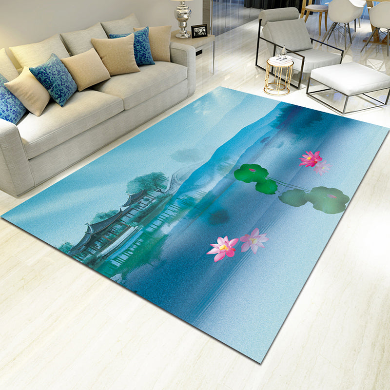 BowLift | Glamour Drawing Print Rug Multicolor Chinoiserie Rug Synthetic Pet Friendly Non-Slip Back Washable Rug for Home