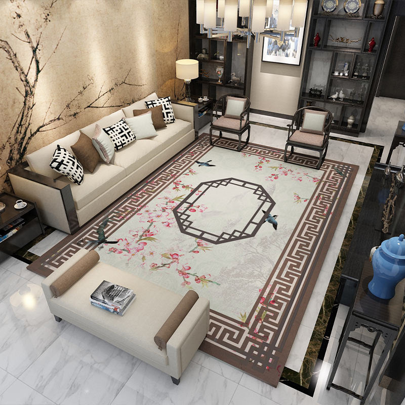 BowLift | Fancy Multicolor Flower Rug Polypropylene Asian Style Rug Stain Resistant Anti-Slip Backing Pet Friendly Rug for Guest Room