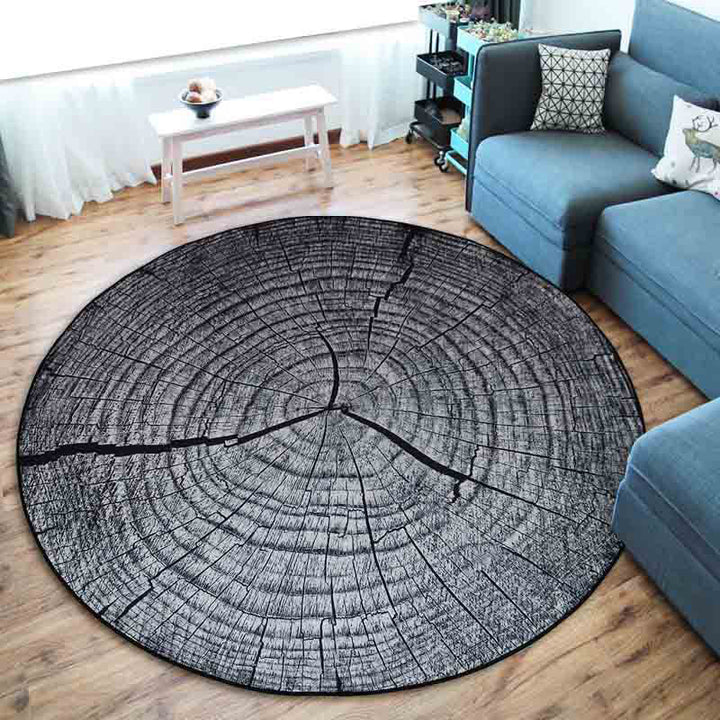 BowLift | Nordic Tree Annual Rings Rug Multi-Colored Polyester Carpet Non-Slip Stain Resistant Pet Friendly Rug for Seating Area