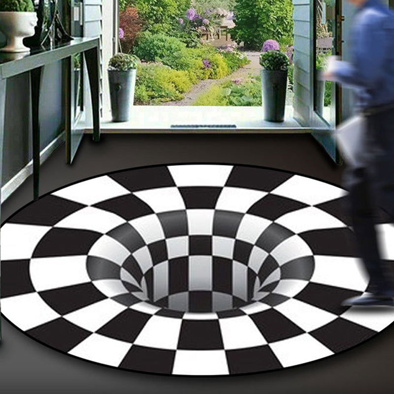 BowLift | Black-White Creative Carpet Polyester Optical Illusions Vortex Area Rug Pet Friendly Washable Non-Slip Rug for Hall