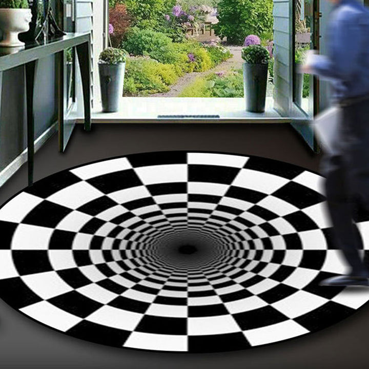 BowLift | Black-White Creative Carpet Polyester Optical Illusions Vortex Area Rug Pet Friendly Washable Non-Slip Rug for Hall