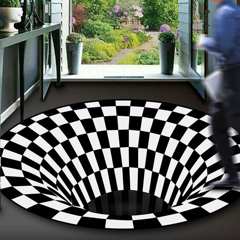 BowLift | Black-White Creative Carpet Polyester Optical Illusions Vortex Area Rug Pet Friendly Washable Non-Slip Rug for Hall
