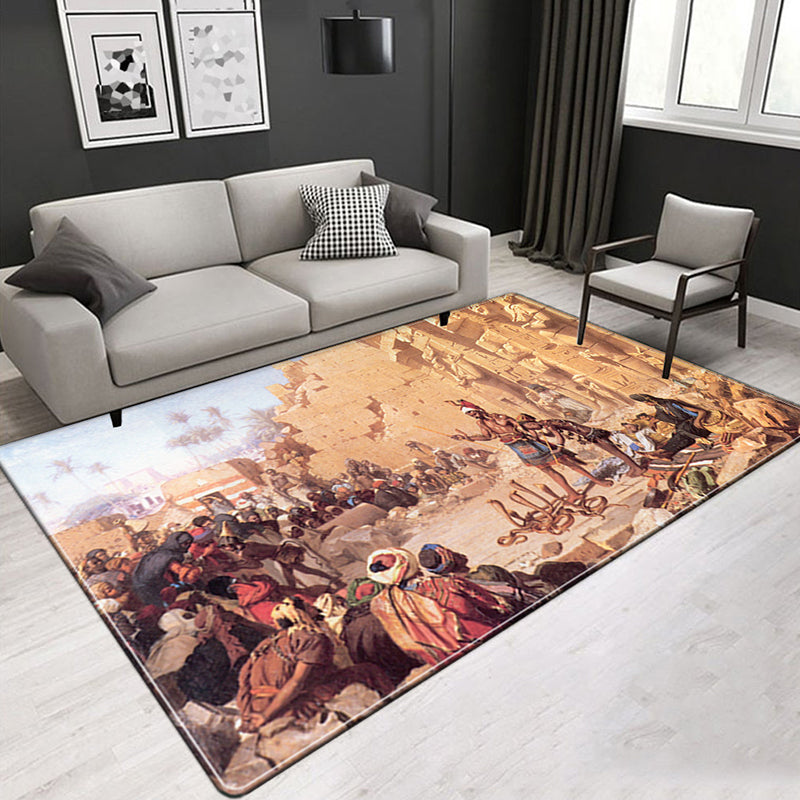 BowLift | Novelty Living Room Rug Multicolored Tribal Figures Print Rug Synthetic Pet Friendly Non-Slip Back Washable Rug