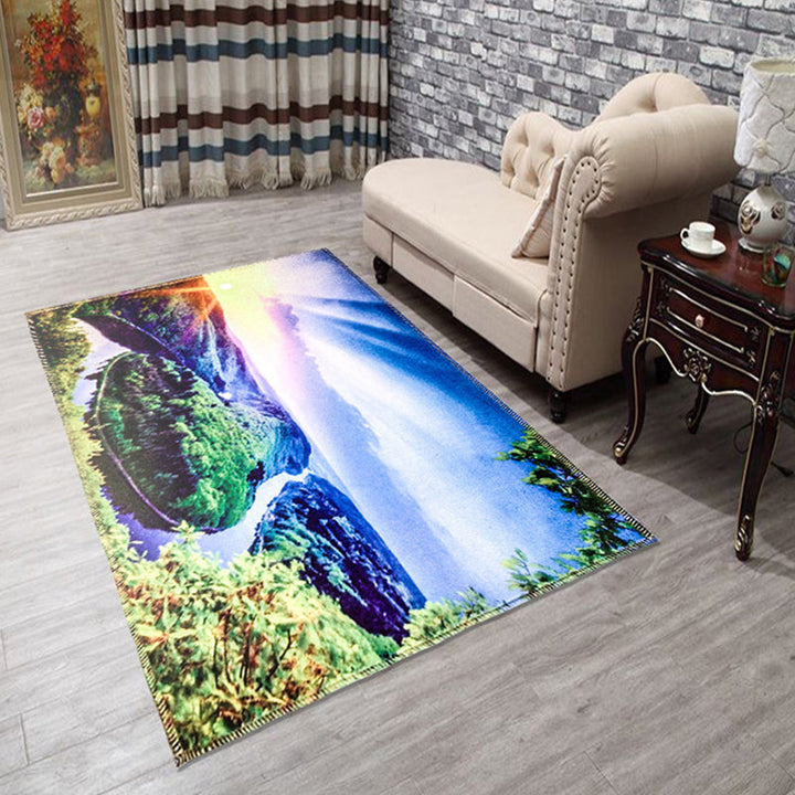 BowLift | Amazing Multicolor Natural Landscape Carpet Polyester Modern Carpet Stain Resistant Washable Non-Slip Back Carpet for Family Room
