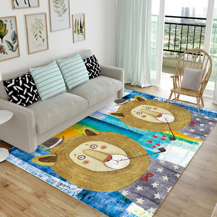 Cartoon Animal Drawing Print Rug Multicolored Synthetic Rug Non-Slip Back Stain Resistant Washable Rug for the Living Room | Bowlift