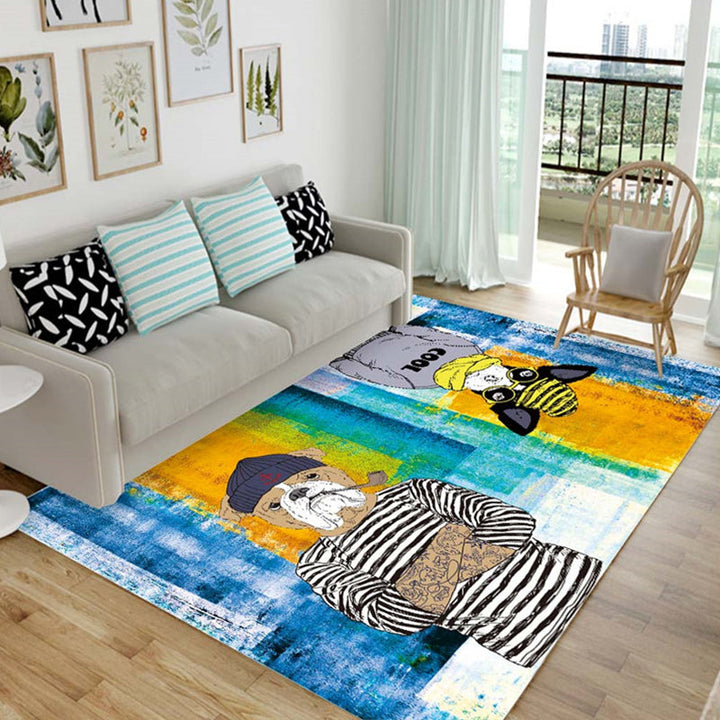 Cartoon Animal Drawing Print Rug Multicolored Synthetic Rug Non-Slip Back Stain Resistant Washable Rug for the Living Room | Bowlift
