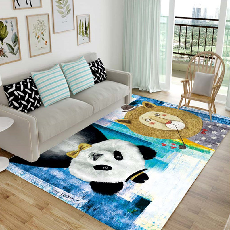 Cartoon Animal Drawing Print Rug Multicolored Synthetic Rug Non-Slip Back Stain Resistant Washable Rug for the Living Room | Bowlift