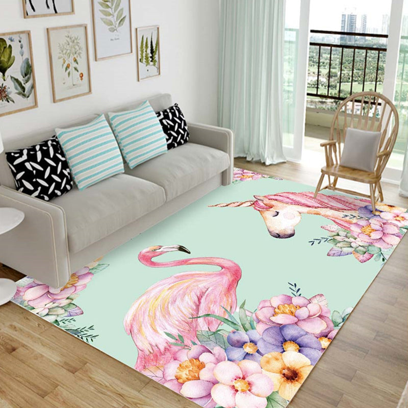 Cartoon Animal Drawing Print Rug Multicolored Synthetic Rug Non-Slip Back Stain Resistant Washable Rug for the Living Room | Bowlift