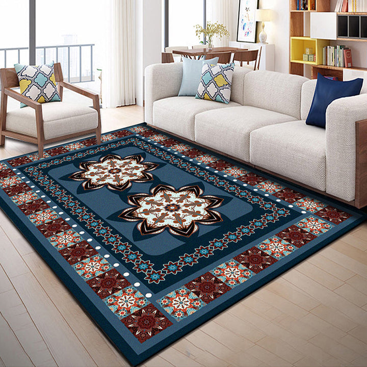 Indian Patterned Rug Multicolored Polyester Rug Machine Washable Pet Friendly Non-Slip Underlay Rug for Room | Bowlift