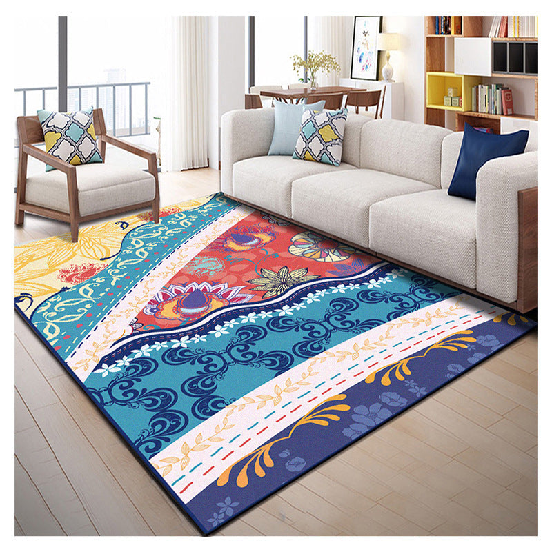 Indian Patterned Rug Multicolored Polyester Rug Machine Washable Pet Friendly Non-Slip Underlay Rug for Room | Bowlift