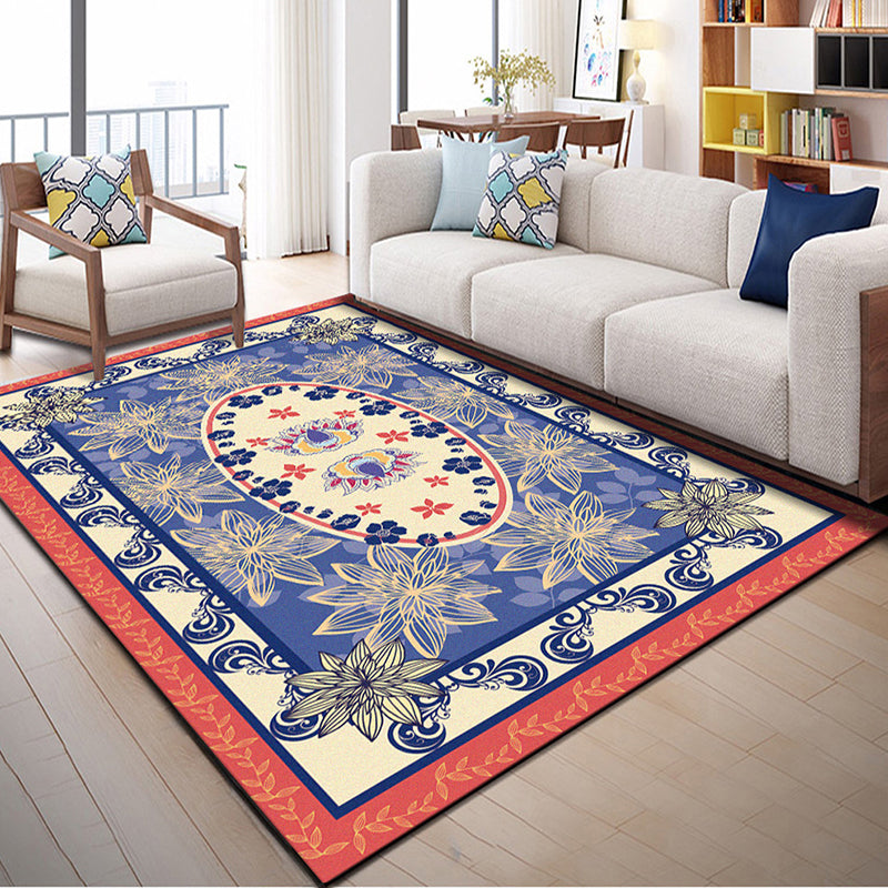 Indian Patterned Rug Multicolored Polyester Rug Machine Washable Pet Friendly Non-Slip Underlay Rug for Room | Bowlift