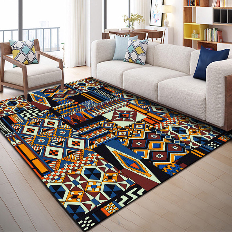 Indian Patterned Rug Multicolored Polyester Rug Machine Washable Pet Friendly Non-Slip Underlay Rug for Room | Bowlift