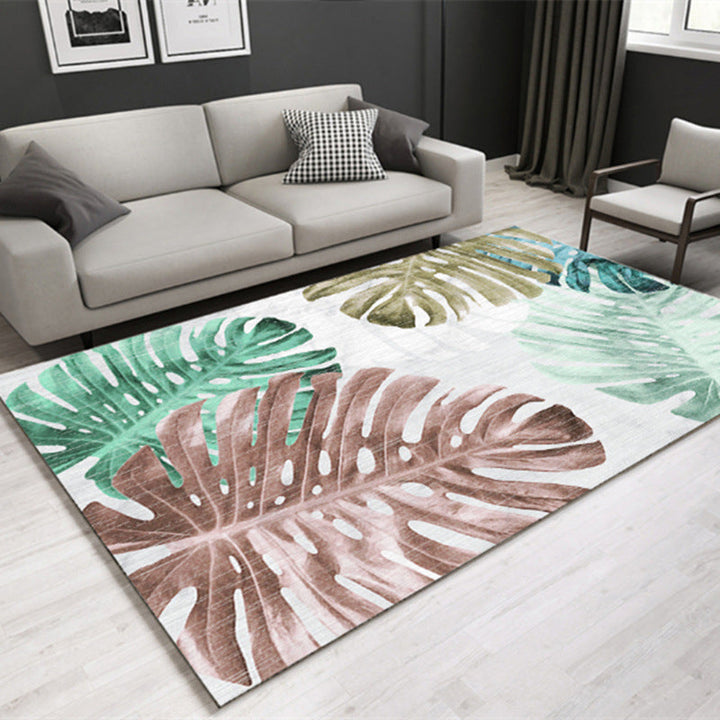 Multicolored Lounge Rug Modern Leaf Pattern Rug Polypropylene Non-Slip Backing Pet-Friendly Washable Rug | Bowlift