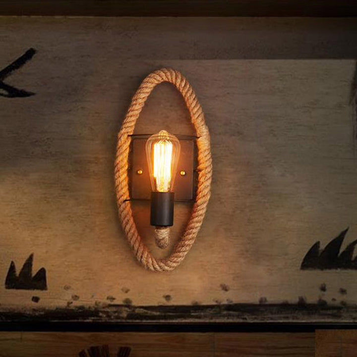 BowLift | 1-Head Rope Wall Lamp Loft Style Black Finish Round/Oval Hall Metal Wall Mount Lighting with Exposed Bulb