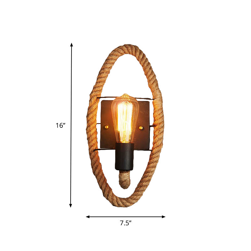 BowLift | 1-Head Rope Wall Lamp Loft Style Black Finish Round/Oval Hall Metal Wall Mount Lighting with Exposed Bulb
