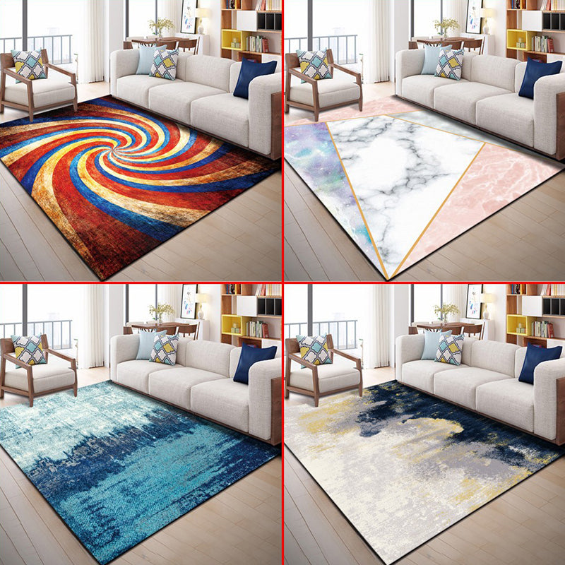 BowLift | Multi Color Geometric Graphic Rug Polypropylene Novelty Rug Machine Washable Non-Slip Stain Resistant Rug for Large Room