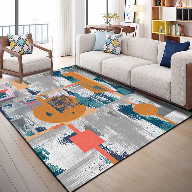 BowLift | Multi Color Geometric Graphic Rug Polypropylene Novelty Rug Machine Washable Non-Slip Stain Resistant Rug for Large Room