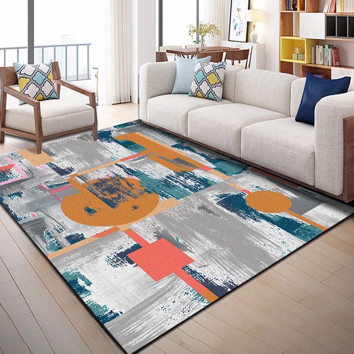 BowLift | Multi Color Geometric Graphic Rug Polypropylene Novelty Rug Machine Washable Non-Slip Stain Resistant Rug for Large Room