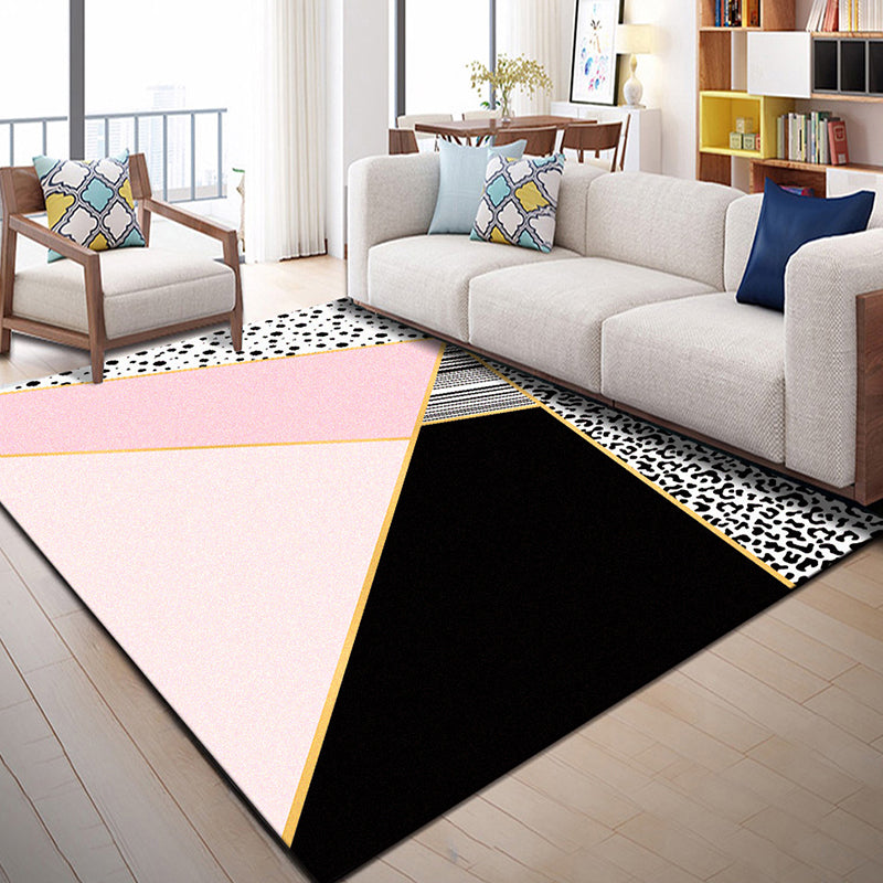 BowLift | Multi Color Geometric Graphic Rug Polypropylene Novelty Rug Machine Washable Non-Slip Stain Resistant Rug for Large Room