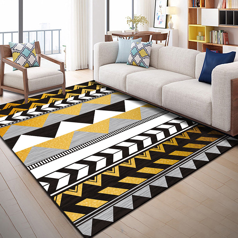 BowLift | Multi Color Geometric Graphic Rug Polypropylene Novelty Rug Machine Washable Non-Slip Stain Resistant Rug for Large Room