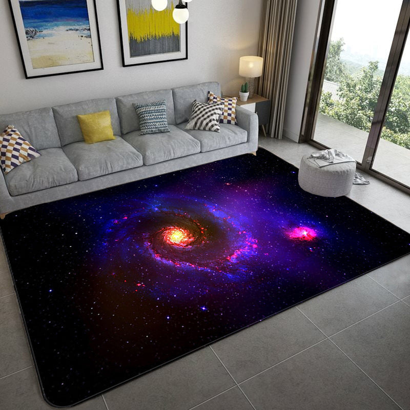 BowLift | Mystical Galaxy 3D Graphic Rug Blue-Black Polypropylene Rug Non-Slip Underlay Washable Stain-Resistant Rug for Living Room