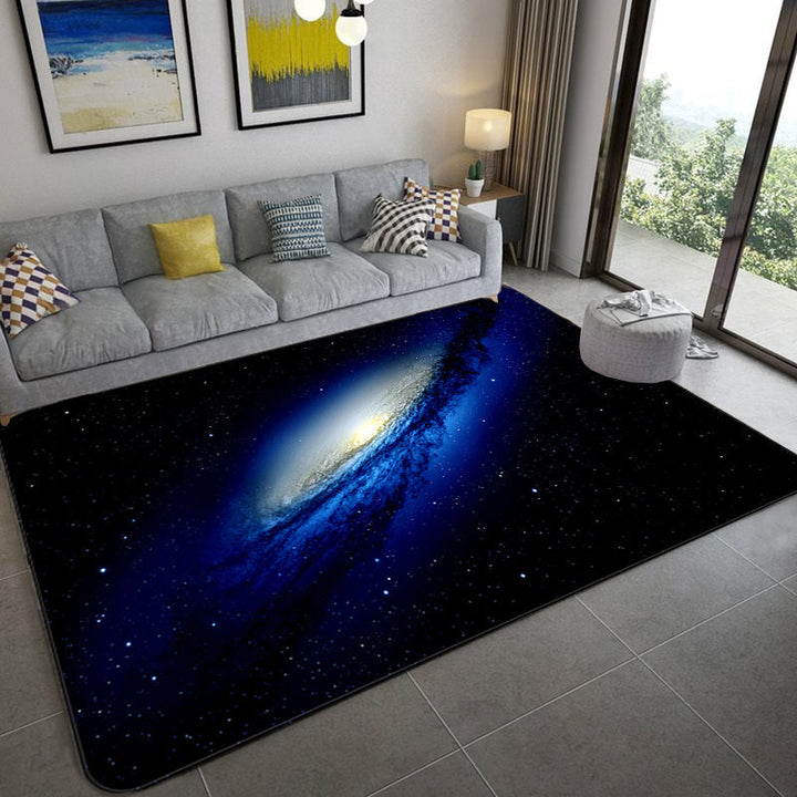 BowLift | Mystical Galaxy 3D Graphic Rug Blue-Black Polypropylene Rug Non-Slip Underlay Washable Stain-Resistant Rug for Living Room