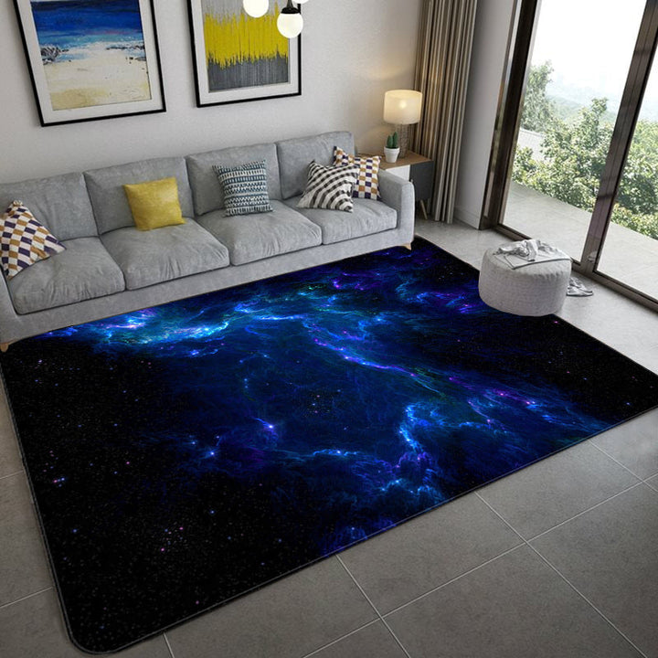 BowLift | Mystical Galaxy 3D Graphic Rug Blue-Black Polypropylene Rug Non-Slip Underlay Washable Stain-Resistant Rug for Living Room