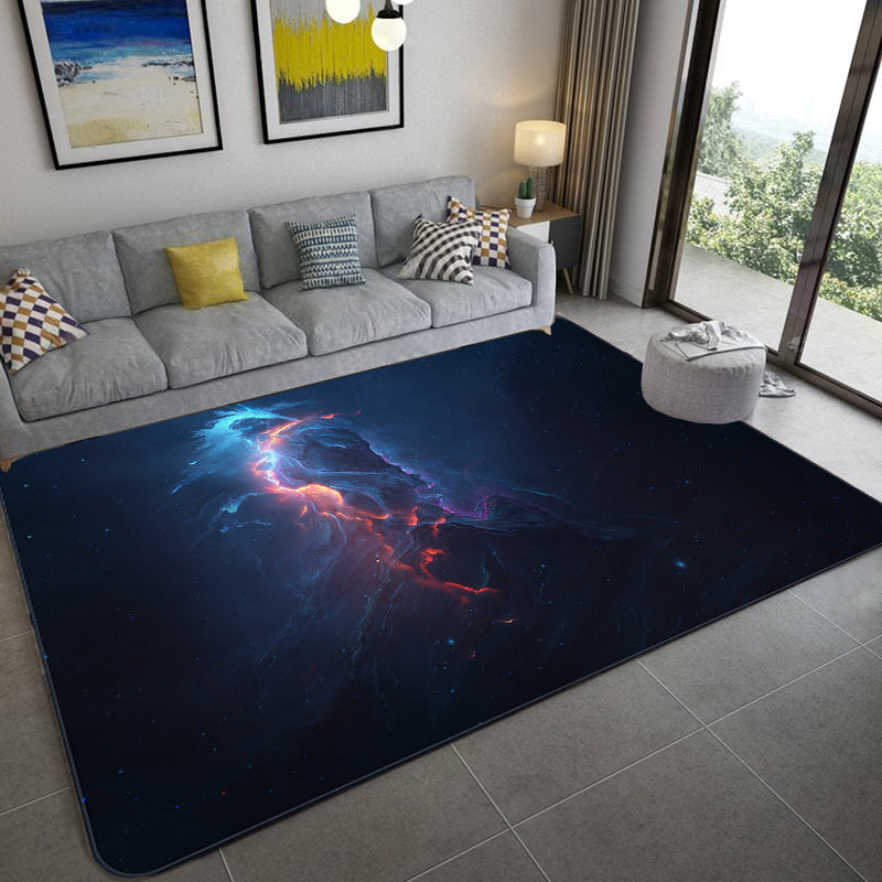 BowLift | Mystical Galaxy 3D Graphic Rug Blue-Black Polypropylene Rug Non-Slip Underlay Washable Stain-Resistant Rug for Living Room