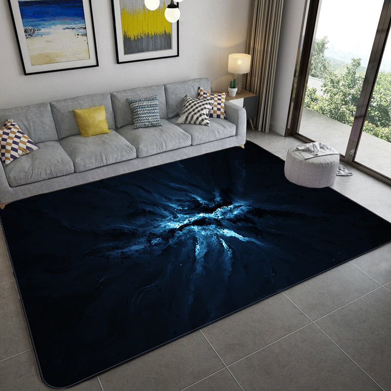 BowLift | Mystical Galaxy 3D Graphic Rug Blue-Black Polypropylene Rug Non-Slip Underlay Washable Stain-Resistant Rug for Living Room