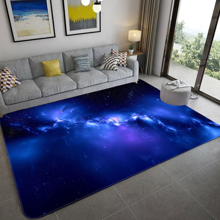 BowLift | Mystical Galaxy 3D Graphic Rug Blue-Black Polypropylene Rug Non-Slip Underlay Washable Stain-Resistant Rug for Living Room