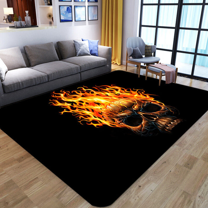 BowLift | Punk Abstract Skull Print Rug Black Novelty Rug Synthetic Stain Resistant Machine Washable Non-Slip Back Rug for Living Room