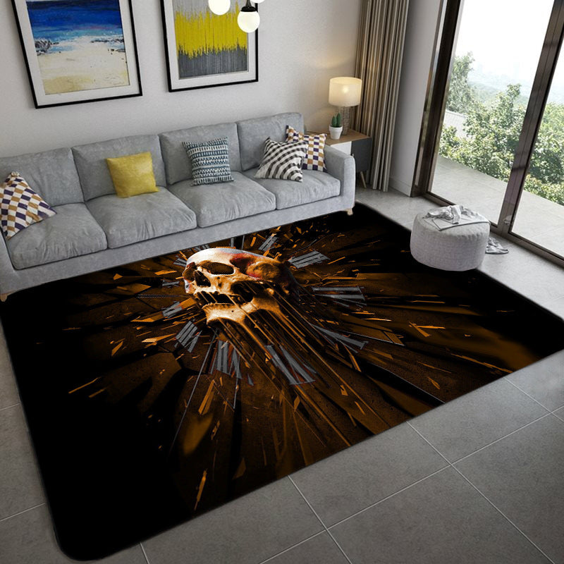 BowLift | Hip Hop Living Room Rug Black Optical Illusions Skull Rug Polypropylene Stain Resistant Pet Friendly Non-Slip Back Area Rug