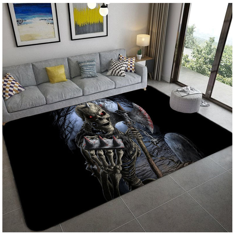 BowLift | Hip Hop Living Room Rug Black Optical Illusions Skull Rug Polypropylene Stain Resistant Pet Friendly Non-Slip Back Area Rug