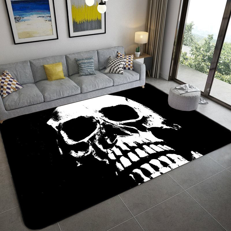 BowLift | Hip Hop Living Room Rug Black Optical Illusions Skull Rug Polypropylene Stain Resistant Pet Friendly Non-Slip Back Area Rug