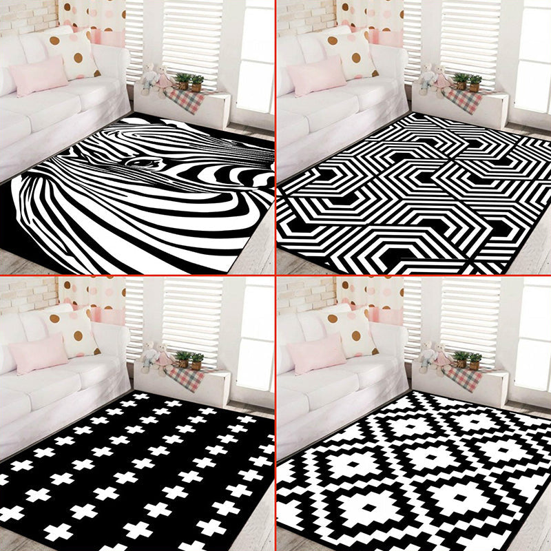 BowLift | Black and White Novelty Rug Polypropylene Optical Illusions Geometric Carpet Stain Resistant Pet Friendly Non Slip Rug for Home