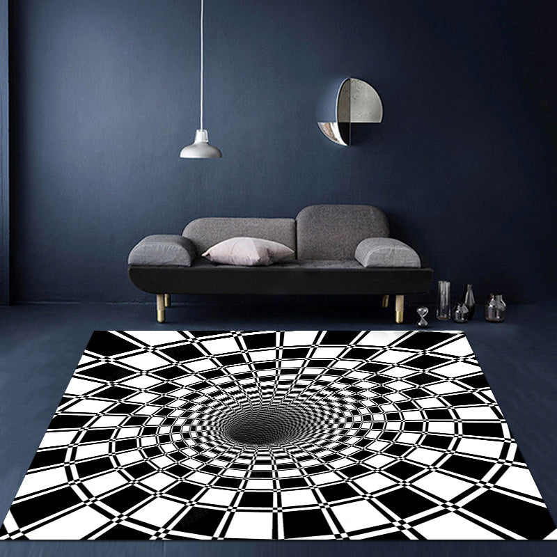 BowLift | Unusual Visual Deception Rug Black and White Modern Area Rug Polypropylene Pet Friendly Machine Washable Non-Slip Rug for Home Deco