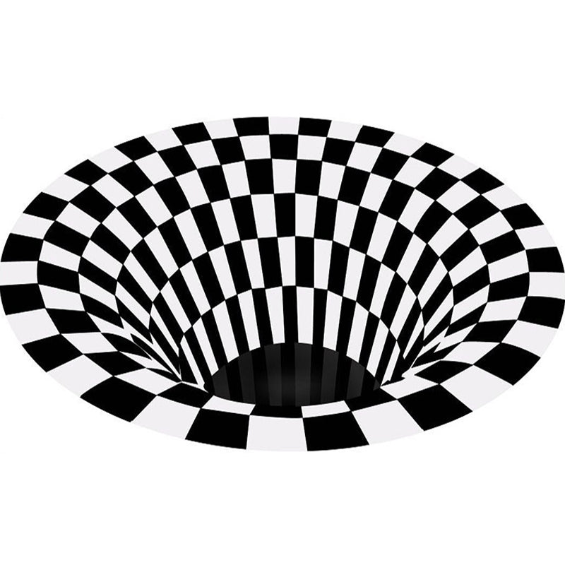 BowLift | Decorative Black-White Modern Carpet Polyester 3D Trick Art Checked Pattern Carpet Stain-Resistant Non-Slip Backing Washable Carpet for Home