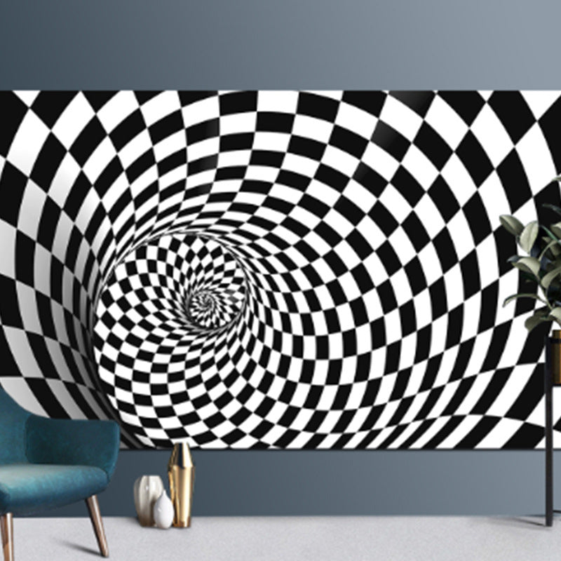 BowLift | Decorative Black-White Modern Carpet Polyester 3D Trick Art Checked Pattern Carpet Stain-Resistant Non-Slip Backing Washable Carpet for Home