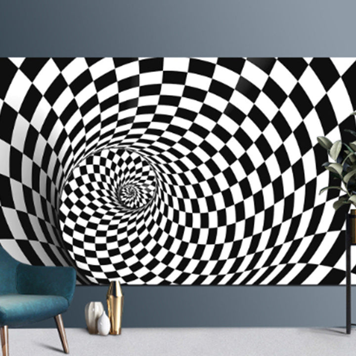 BowLift | Decorative Black-White Modern Carpet Polyester 3D Trick Art Checked Pattern Carpet Stain-Resistant Non-Slip Backing Washable Carpet for Home